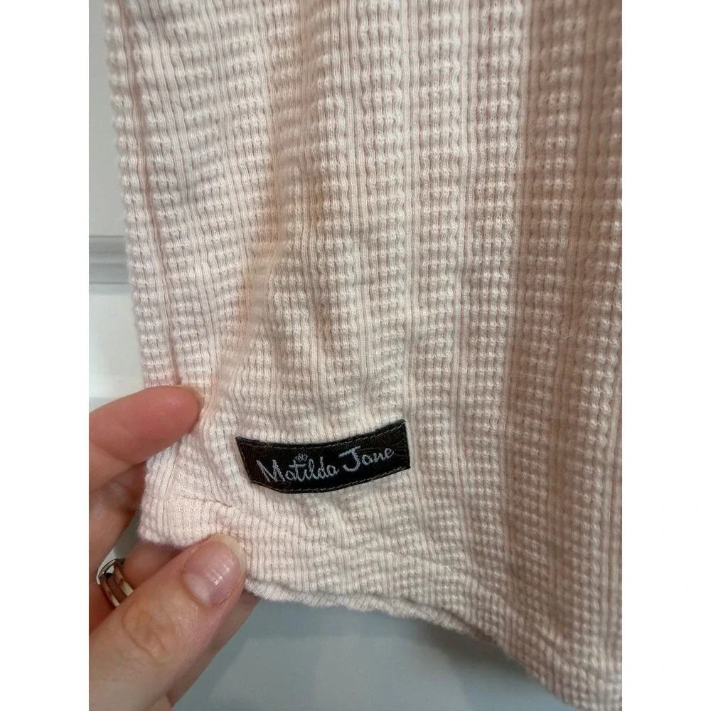 2. Matilda Jane Girls Pink Waffle Knit Crochet Lace Ruffle Short Sleeve Top 10